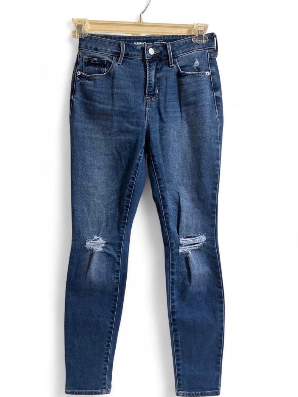 Old Navy Women's Dark Blue high rise Pop Icon Ripped Skinny Jeans 2